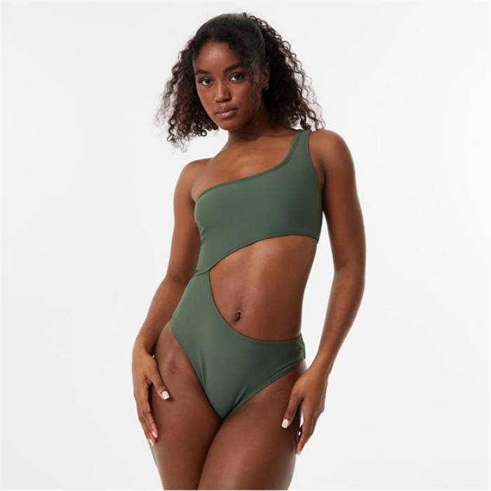 ジャック ウィルス Jack Wills 【 One Shoulder Cut Out Swimsuit Women Khaki 】 水着 レディース カーキ