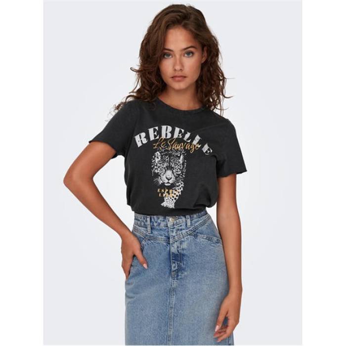 オンリー Only 【 Lucy Short-Sleeve Graphic Regular Fit T-Shirt Women Phantom 】 グラフィック Tシャツ レディース