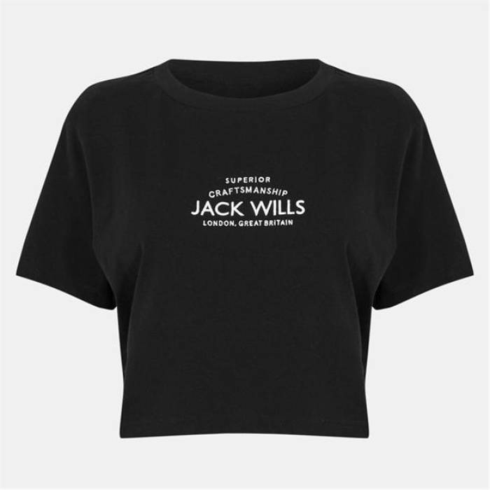 万力 濾過性病原体 Jack Wills 【 Eccleston Crop T-Shirt Women Black 】 Crop クロップ ティーシャツ レディース 黒いこと 黒いこと