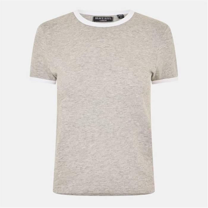 ブレイブソウル Brave Soul 【 Ringer T-Shirt Women Grey Marl/White 】 Tシャツ レディース 灰色 グレー 白色 ホワイト