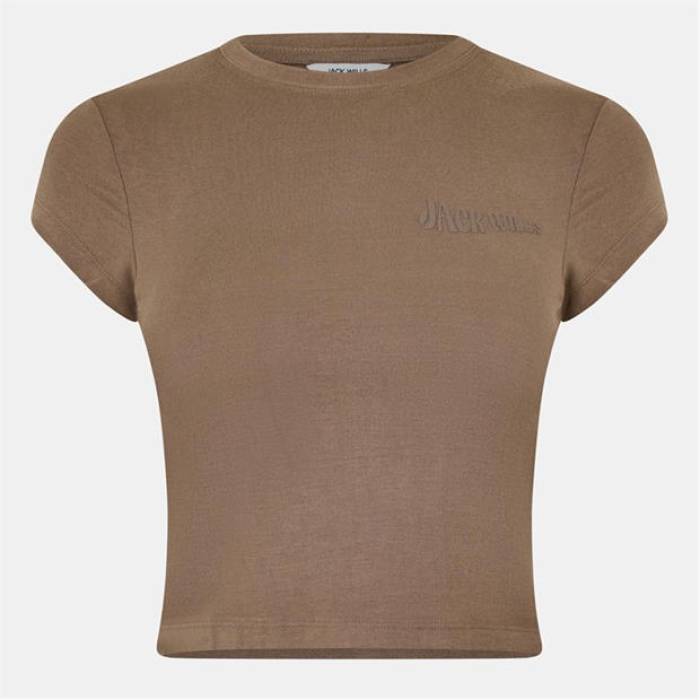 万力 濾過性病原体 Jack Wills 【 Cropped Short-Sleeve Slim Fit T-Shirt Women Mocha 】 slim か細い ティーシャツ レディース