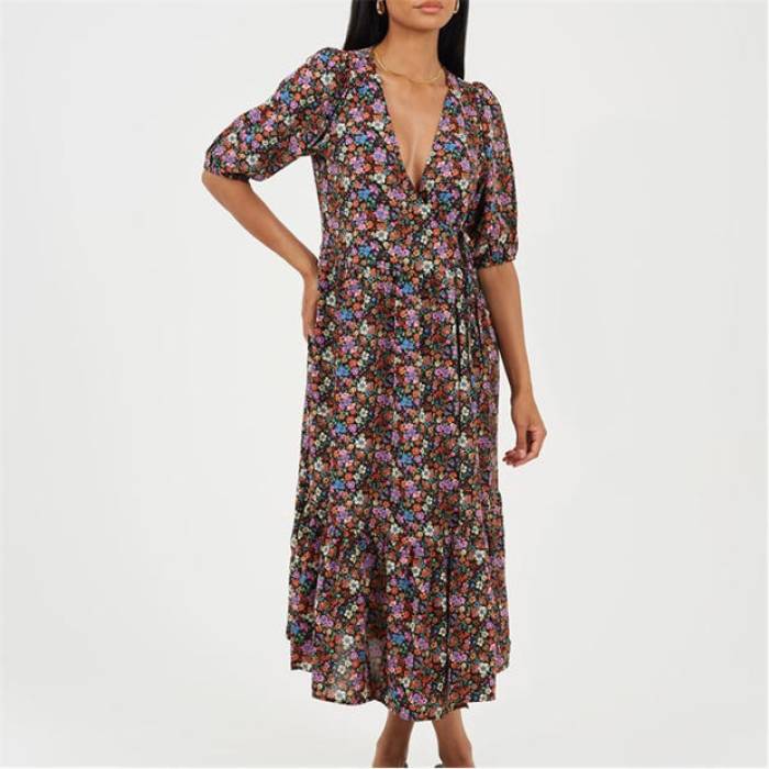 ブレイブソウル Brave Soul 【 V-Neck Dress Ld99 Women Black Combo 】 Vネック ドレス レディース 黒色 ブラック