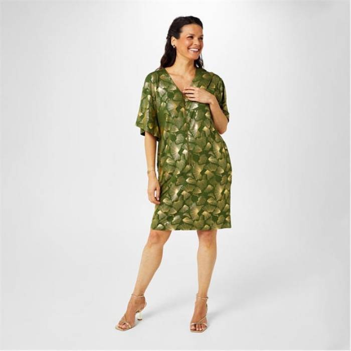 Biba 【 Zip Front Jersey Dress Women Khaki Foil 】 ジャージ ドレス レディース カーキ