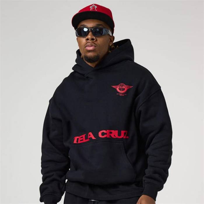 Tela Cruz 【 Men's Over The Head Hoodie Men Black/Red 】 メンズ フーディー パーカー メンズ 黒色 ブラック Red 赤・レッド｜スニケス