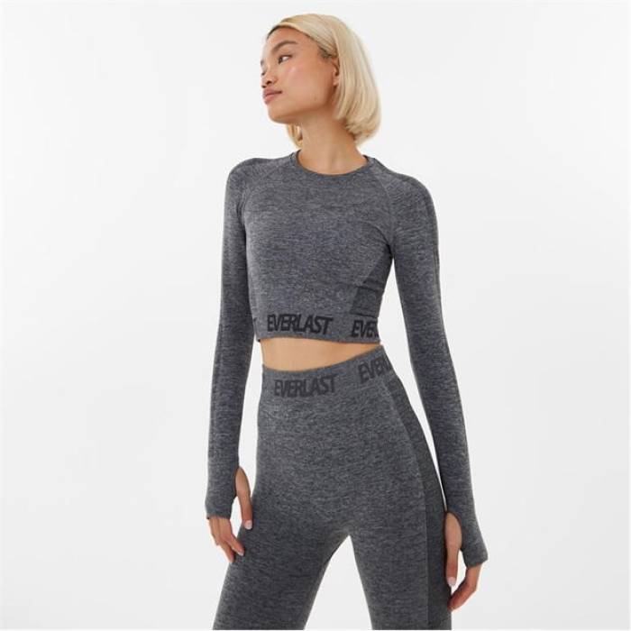 Everlast 【 Seamless Long Sleeve Crop Top Womens Women Charcoal Marl 】 Sleeve スリーブ Crop クロップ レディース レディース チャコール