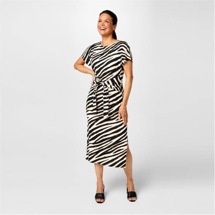 Biba 【 Tie Front Jersey Dress Women Zebra Print 】 ネクタイ ジャージ ドレス レディース