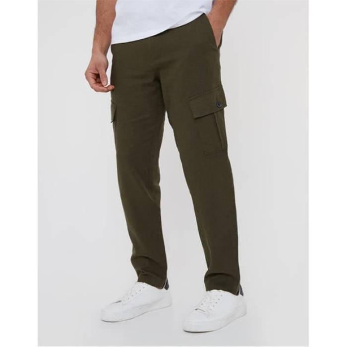 Threadbare 【 Linen Cargo Trousers Men Khaki 】 カーゴ メンズ カーキ