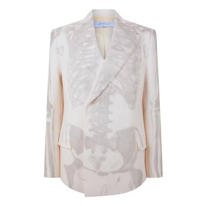 Off White 【 Men's Body Scan Relax Denim Jacket, All-Over Skeleton Graphic Unisex White 】 メンズ リラックス デニム グラフィック ユニセックス 白色 ホワイト