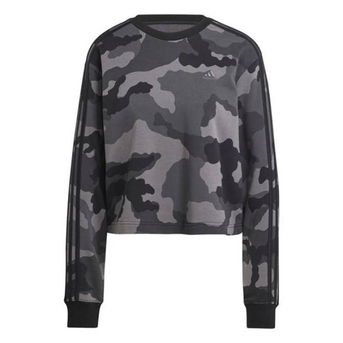 アディダス Adidas 【 Essentials 3-Stripes Camo-Print Cropped Sweatshirt Womens Women Black 】 スウェット トレーナー レディース レディース 黒色 ブラック