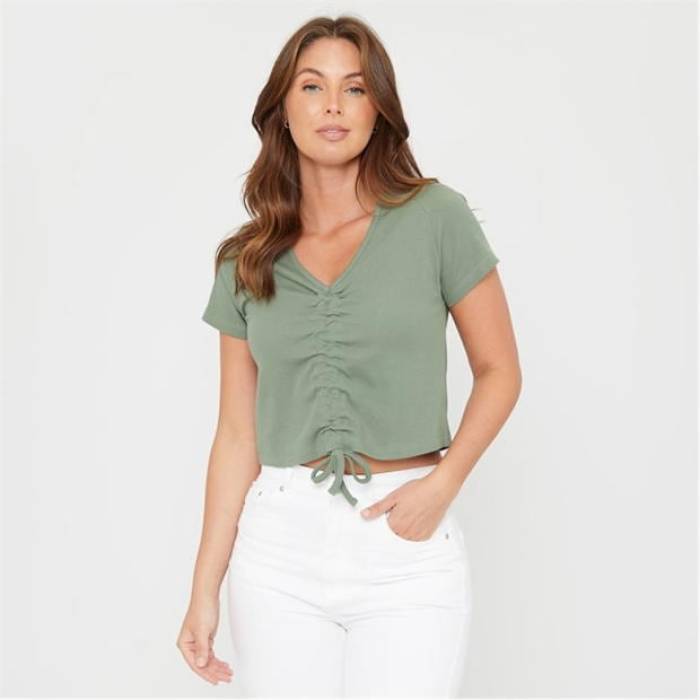 Be You 【 Ruched Rib Top Womens Women Khaki 】 レディース レディース カーキ