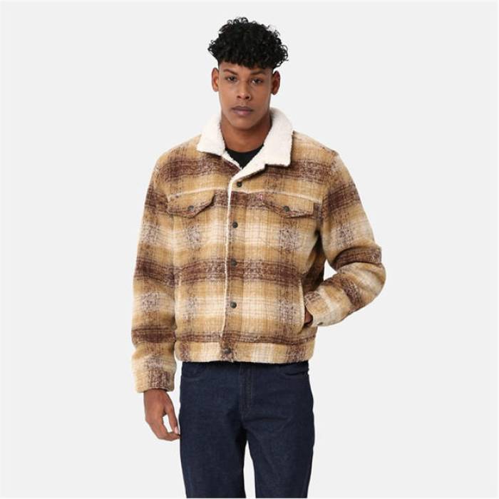 リーバイス Levis 【 Men's Plaid Sherpa Overshirt Men Plaid Blue Grey 】 メンズ メンズ 青色 ブルー 灰色 グレー|スニケス