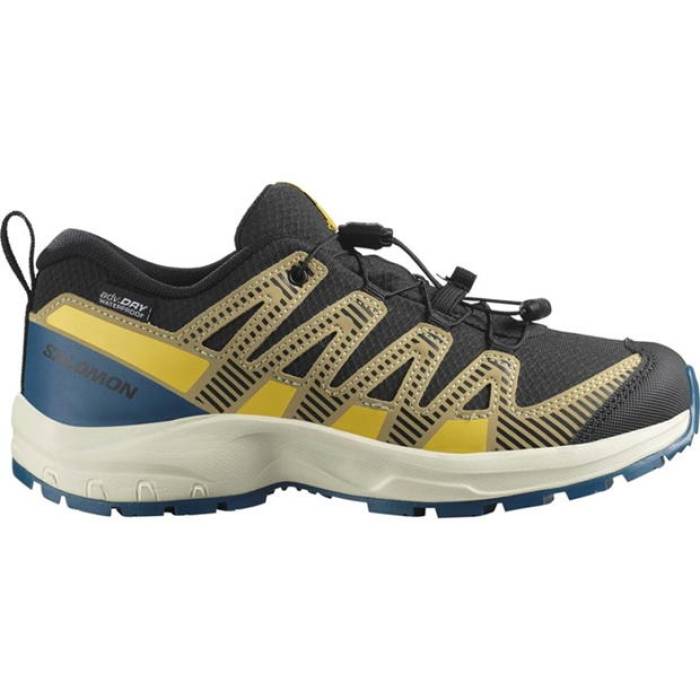 サロモン Salomon 【 Xa Pro V8 Waterproof Trail Running Shoe Juniors Kids Black/Green 】 労働者階級 お坊っちゃん キッズ 黒いこと 黒いこと green 緑・緑であること