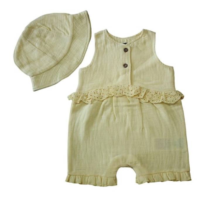 Firetrap 【 Girls Sleeveless Dungarees \u0026 Matching Hat Kids Yellow 】 Sleeveless ノン捩り 厚地の外套櫂 お坊っちゃん キッズ yellow 黄味がかった・黄色