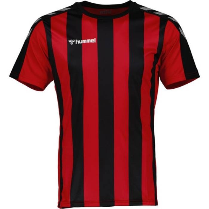 ヒュンメル Hummel 【 Adults Stripe Jersey Drill Top Men Blk/True Red 】 Stripe 縞模様 ティーシャツ メンズ Red 赤・赤いこと