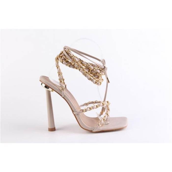 No Doubt 【 Strappy Chain Detail Flat Sandal Women Nude 】 レディース