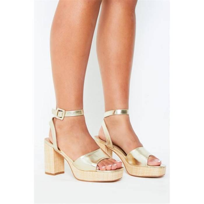 Missy Empire 【 Gold Strap Block Platform Heeled Sandals Women Gold 】 ゴールド ストラップ サンダル レディース ゴールド