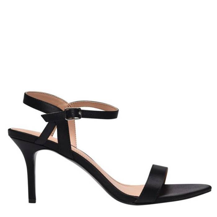Linea 【 Strap Mid Heeled Sandals Women Black Satin 】 ストラップ ミッド サンダル レディース 黒色 ブラック サテン