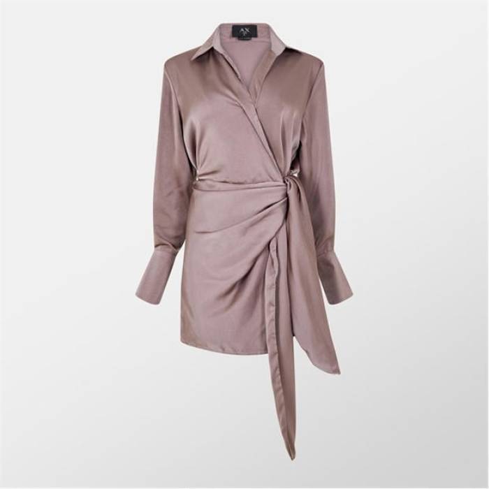 エーエックスパリス Ax Paris 【 Paris Tie Wrap Satin Mocha Mini Dress Men Mocha 】 タイ wrap 一回り 繻子 御召しもの メンズ