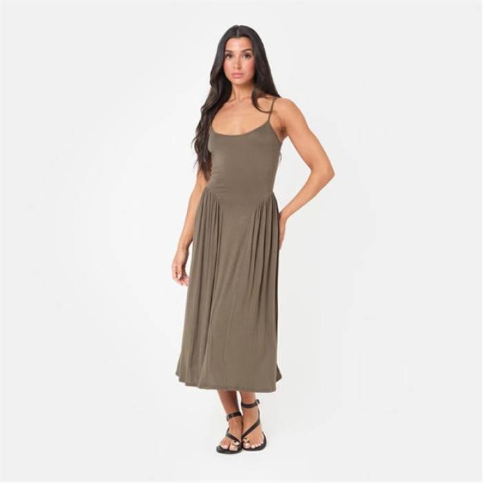 I Saw It First 【 Tie Back Midi Dress Women Khaki 】 ネクタイ ドレス レディース カーキ