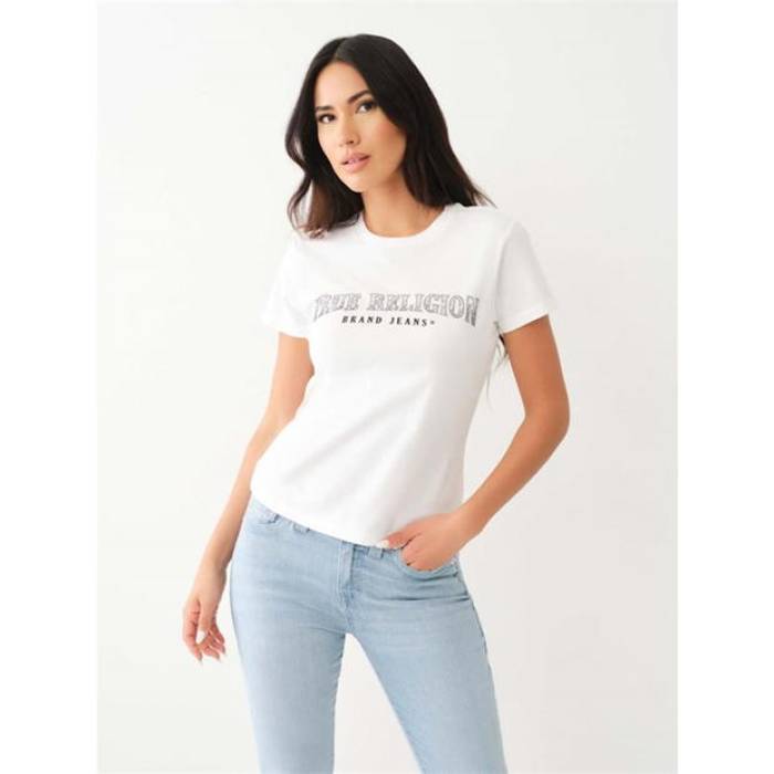 トゥルーレリジョン True Religion 【 Slim Crew Neck Logo T-Shirt Women Optic White 】 slim か細い 労働者の一団 ロゴタイプ プルオーバー レディース 白いこと 白いこと