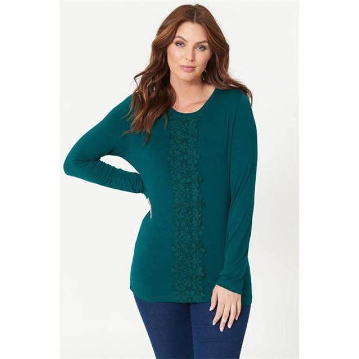Be You 【 Crochet Trim Long-Sleeve T-Shirt Women Green 】 ティーシャツ レディース green 緑・緑であること