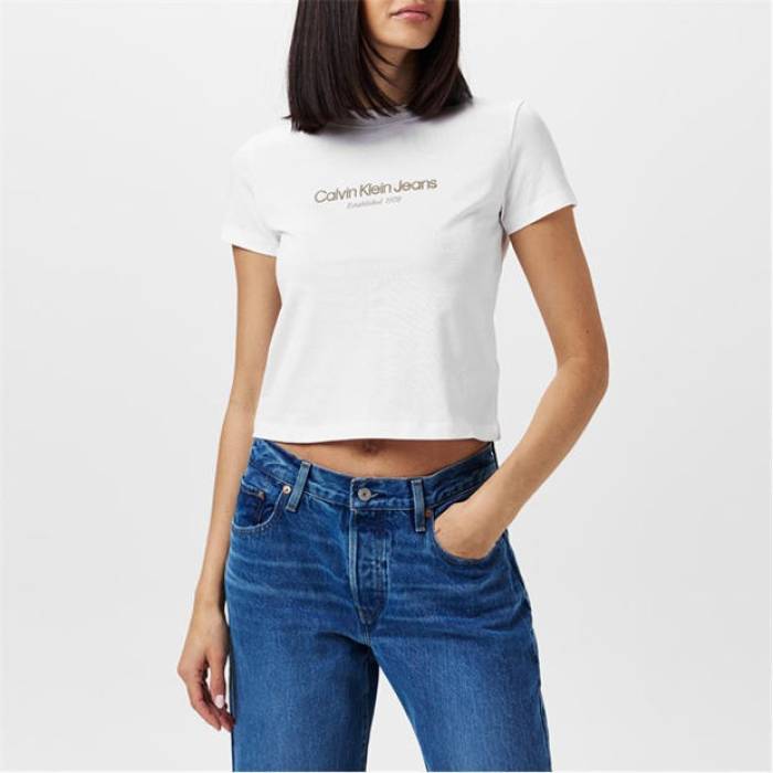 カルバンクライン ジーンズ Calvin Klein Jeans 【 Women's Graphic Baby Regular Fit T-Shirt Women Bright White 】 レディース グラフィック Tシャツ レディース 白色 ホワイト
