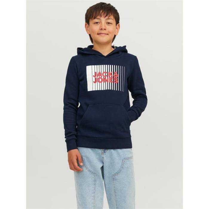 Jack And Jones 【 Play Logo Hoodie Kids Navy Blazer 】 ロゴタイプ フーディー パーカー お坊っちゃん キッズ 紺色 米国海軍 ブレイザー