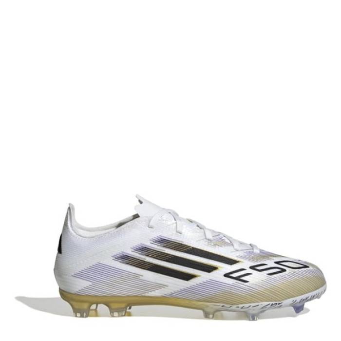 アディダス Adidas 【 F50 Elite Childrens Firm Ground Football Boots Kids White/Blk/Gold 】 エリート フットボール ブーツ ジュニア キッズ 白色 ホワイト ゴールド