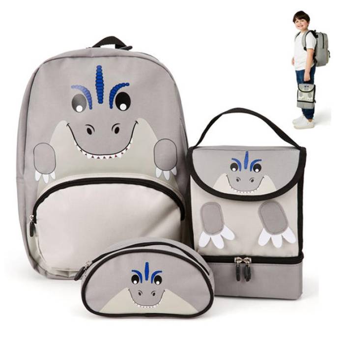Zappi Co 【 Baby Animal Backpack Set T-Rex (Backpack Lunch Box Pencil Case) Unisex Grey 】 バックパック バッグ リュックサック ランチ ボックス ユニセックス 灰色 グレー