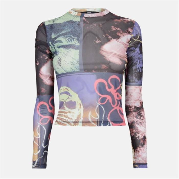 ヴァンズ Vans 【 Ludlow Mesh Long Sleeve Parisian Ni T-Shirt Womens Women Parisian Night 】 Sleeve スリーブ Tシャツ レディース レディース ナイト