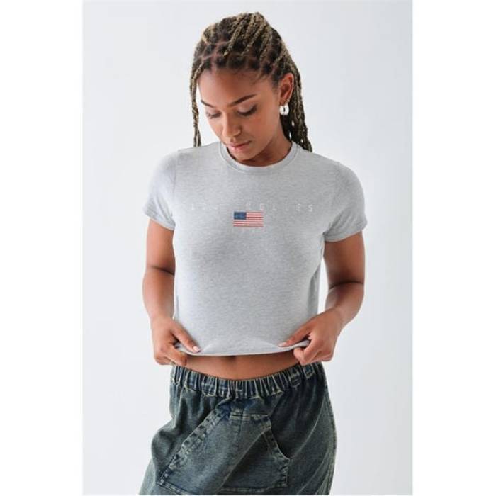 デイジーストリート Daisy Street 【 Women\u0027s La Baby Crop Top Women Grey 】 レディース 天使の都市 Crop クロップ レディース 薄墨色 薄墨色
