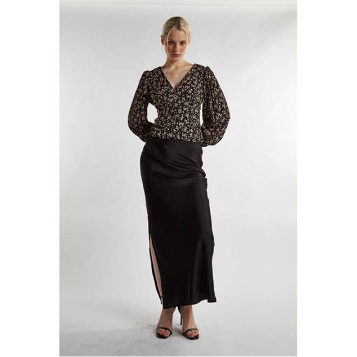 グラマラス Glamorous 【 Black Ditsy Print Button Front Top Women Black 】 黒色 ブラック レディース 黒色 ブラック