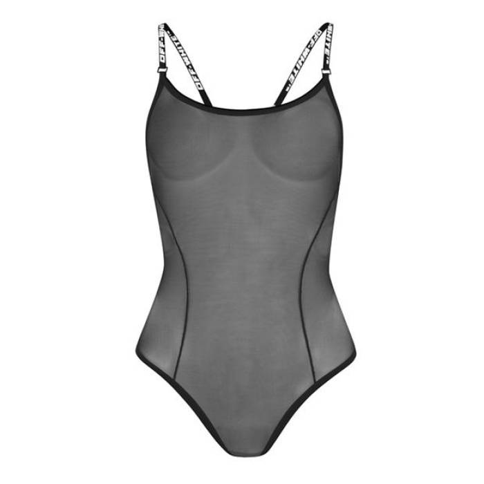 Off White 【 Women\u0027s Logo Band Bodysuit Women Black 1000 】 レディース ロゴタイプ 上半身背広 レディース 黒いこと 黒いこと