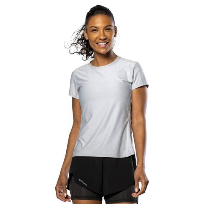 ネイサン Nathan 【 Qualifier Short-Sleeve Performance Running Top Women Grey Mist Heat 】 演技 レディース 薄墨色 薄墨色 温気 Tシャツ・カットソー-レディースファッション