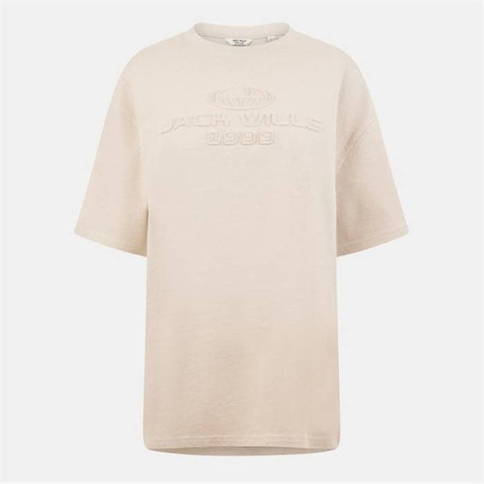 手玉 濾過性病原体 Jack Wills 【 Jw Embossed Logo Oversized T-Shirt Women Stone 】 ロゴタイプ プルオーバー レディース