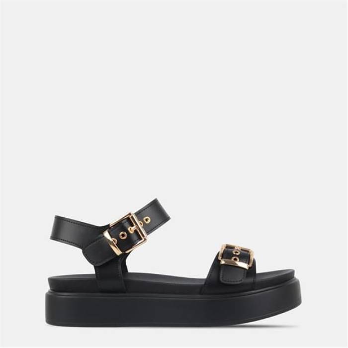 Miso 【 Chunky Strap Flat Sandals Women Black/Gold 】 ストラップ サンダル レディース 黒色 ブラック ゴールド