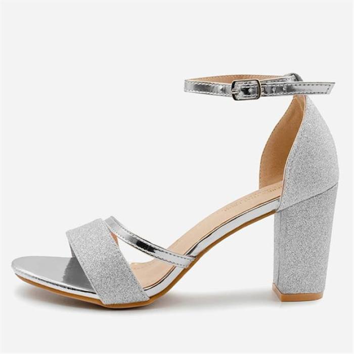 Wheres That From 【 Glitter Perla Mid Block Heel Sandals Ladies Women Silver 】 ミッド ヒール サンダル レディース Silver 銀色・シルバー