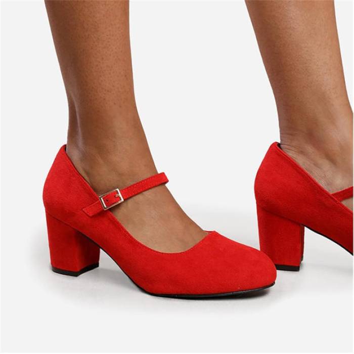 Wheres That From 【 Block Heel Mary Jane Pumps Women Red Suede 】 ヒール レディース Red 赤・レッド スエード・スウェード