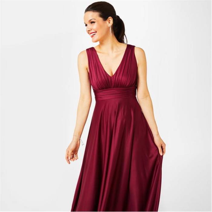 Biba 【 Bridesmaid Deep V Maxi Dress Women Berry 】 ディープ ドレス レディース