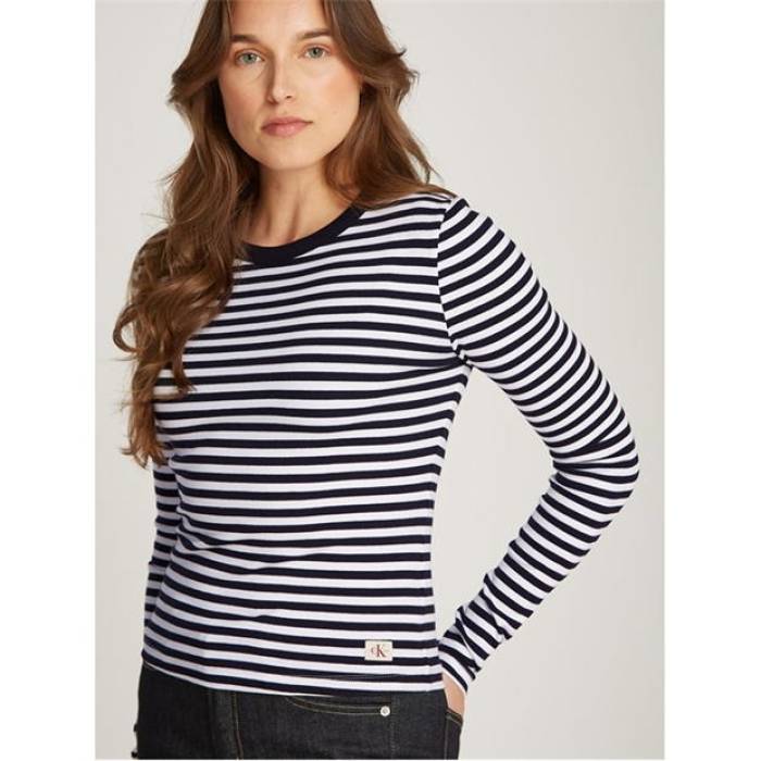 カルバンクライン デニム Calvin Klein Jeans 【 Long-Sleeved Top Women Black/White St 】 レディース 黒いこと 黒いこと 白いこと 白いこと