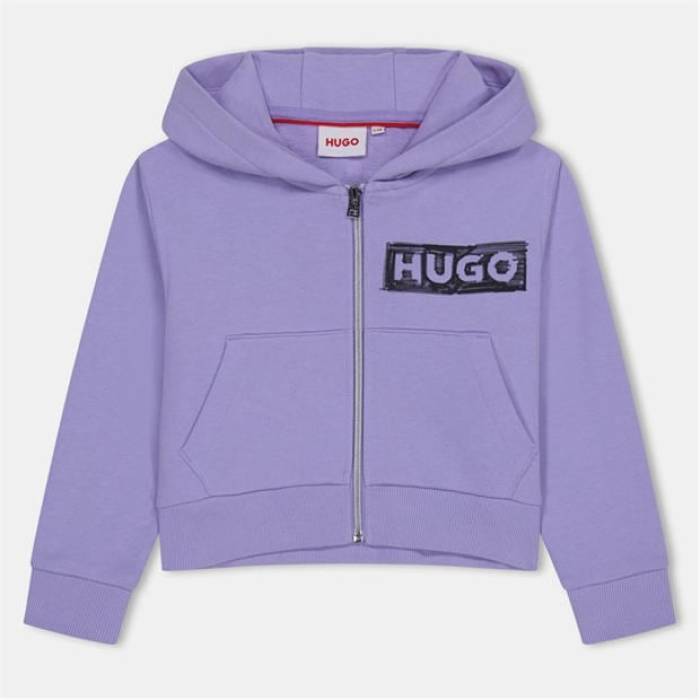 ヒューゴ Hugo 【 Zipped Logo Hoodie Junior Girls Kids Lilac 925 】 ロゴタイプ フーディー パーカー お坊っちゃん キッズ