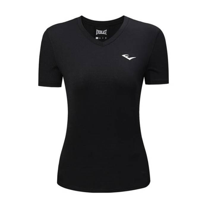 Everlast 【 Womens Short Sleeve V-Neck Tee Women Black 】 レディース Sleeve 衣袂 Vのど首 ティーシャツ レディース 黒いこと 黒いこと