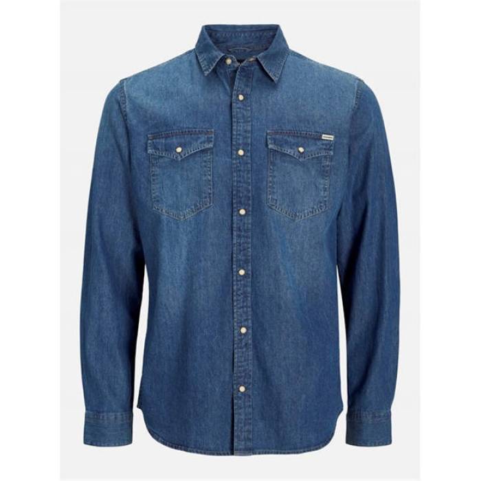Jack And Jones 【 Sheridan Shirt Sn62 Men Mid Blue Denim 】 メンズ ミッド 青色 ブルー デニム