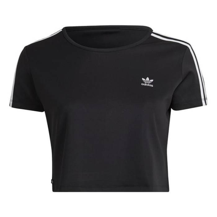 アディダス Adidas Originals 【 Adidas Adicolor Classics Plus Size Crop 3-Stripes T-Shirt Womens Women Black 】 アディダス Crop クロップ ティーシャツ レディース レディース 黒いこと 黒いこと