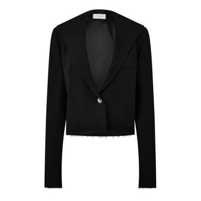Off White 【 Women\u0027s Cropped Jacket With Bold Shoulders Women Black 】 レディース Jacket 上衣 レディース 黒いこと 黒いこと