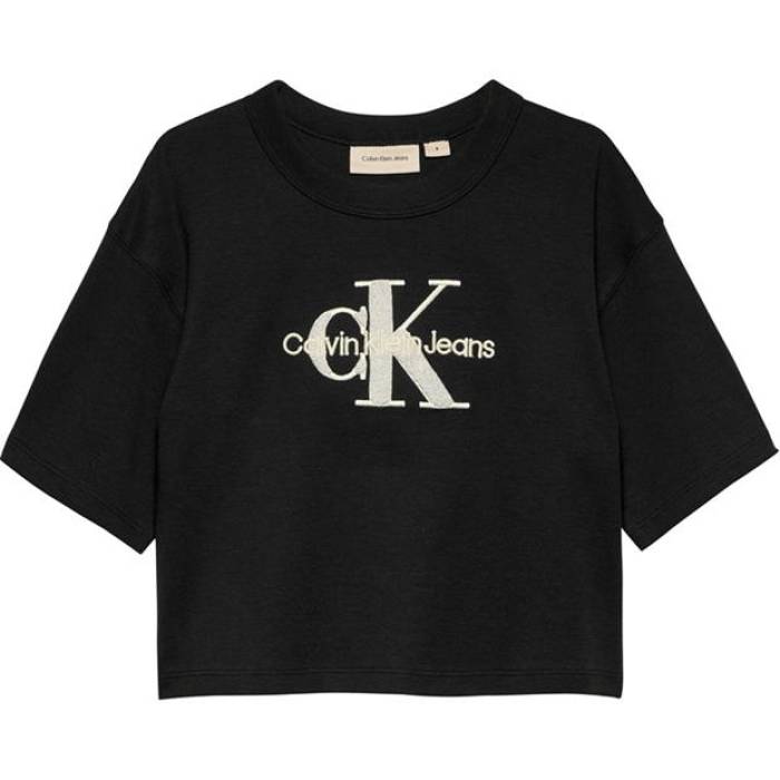 カルバンクライン ジーンズ Calvin Klein Jeans 【 Cropped Logo T-Shirt Juniors Kids Ck Black Beh 】 ロゴ Tシャツ ジュニア キッズ 黒色 ブラック｜スニケス