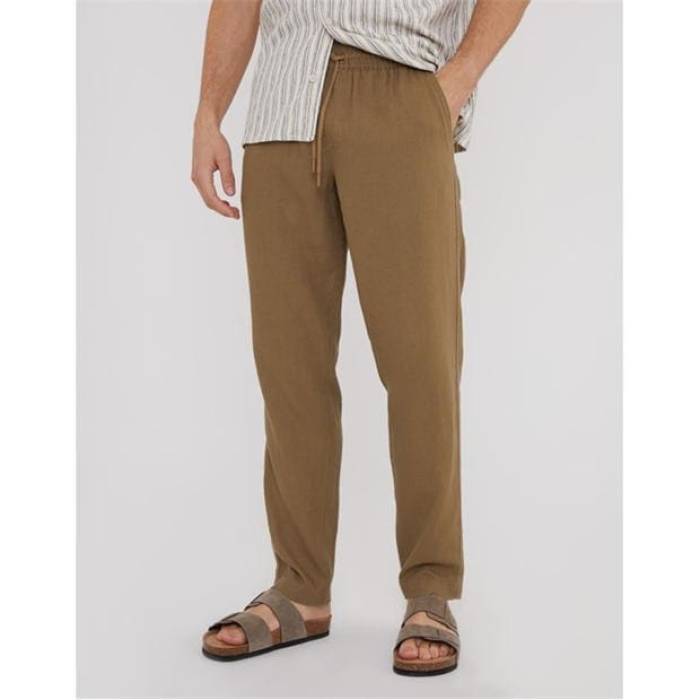 Threadbare 【 Linen Straight Leg Trouser Men Dark Stone 】 メンズ