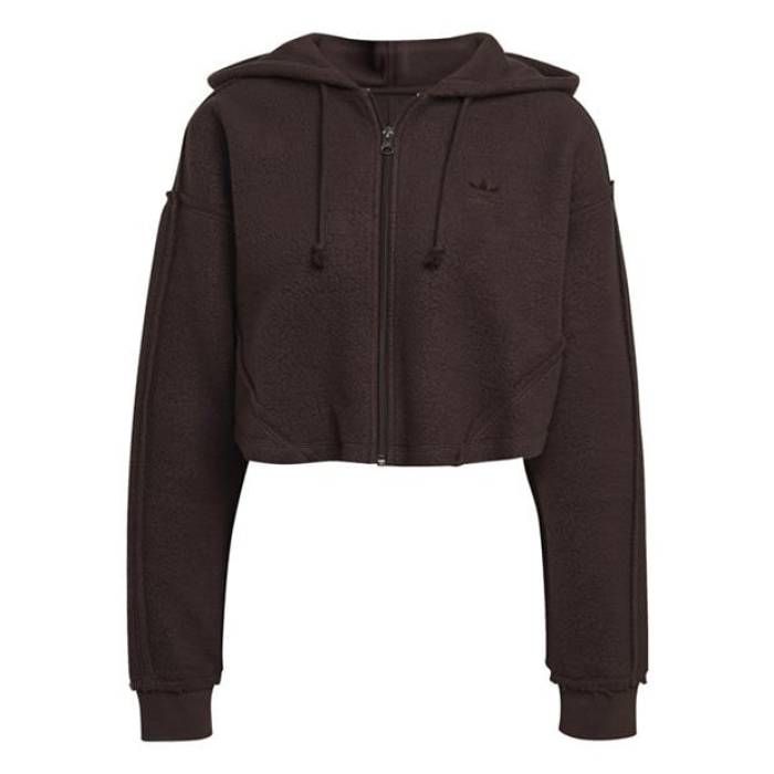 アディダス Adidas Originals 【 Crop Full-Zip Hoodie Womens Women Brown 】 Crop クロップ フルジップ フーディー パーカー レディース レディース 茶色 ブラウン