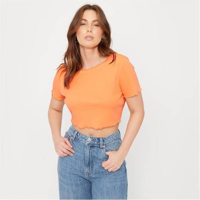 Be You 【 Cropped Rib T-Shirt Women Tangerine 】 Tシャツ レディース