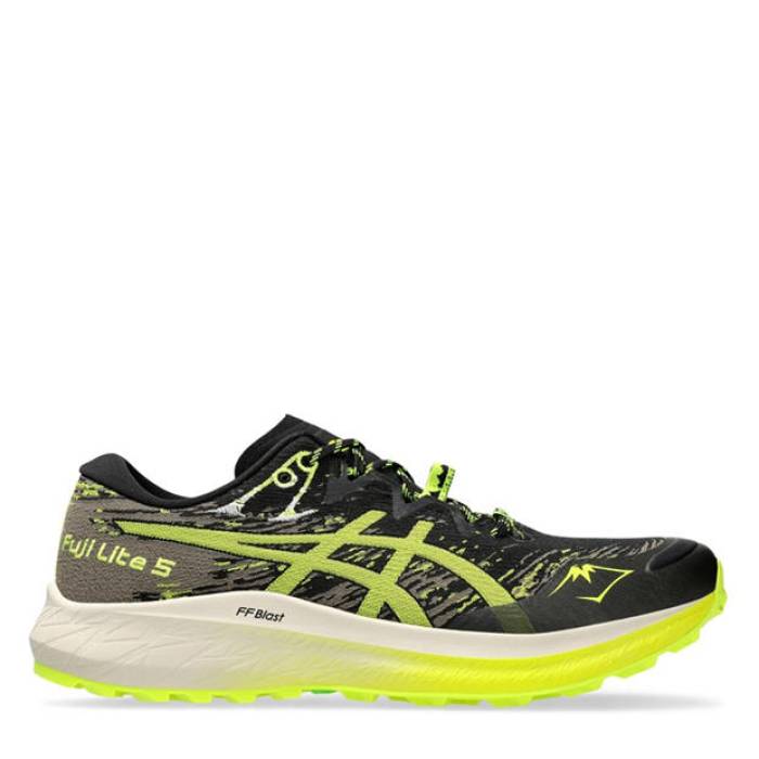 アシックス Asics 【 Fuji Lite Trail Running Shoes Men Black/Safety Ye 】 ともし火 シューズ 運動すること靴 メンズ 黒いこと 黒いこと